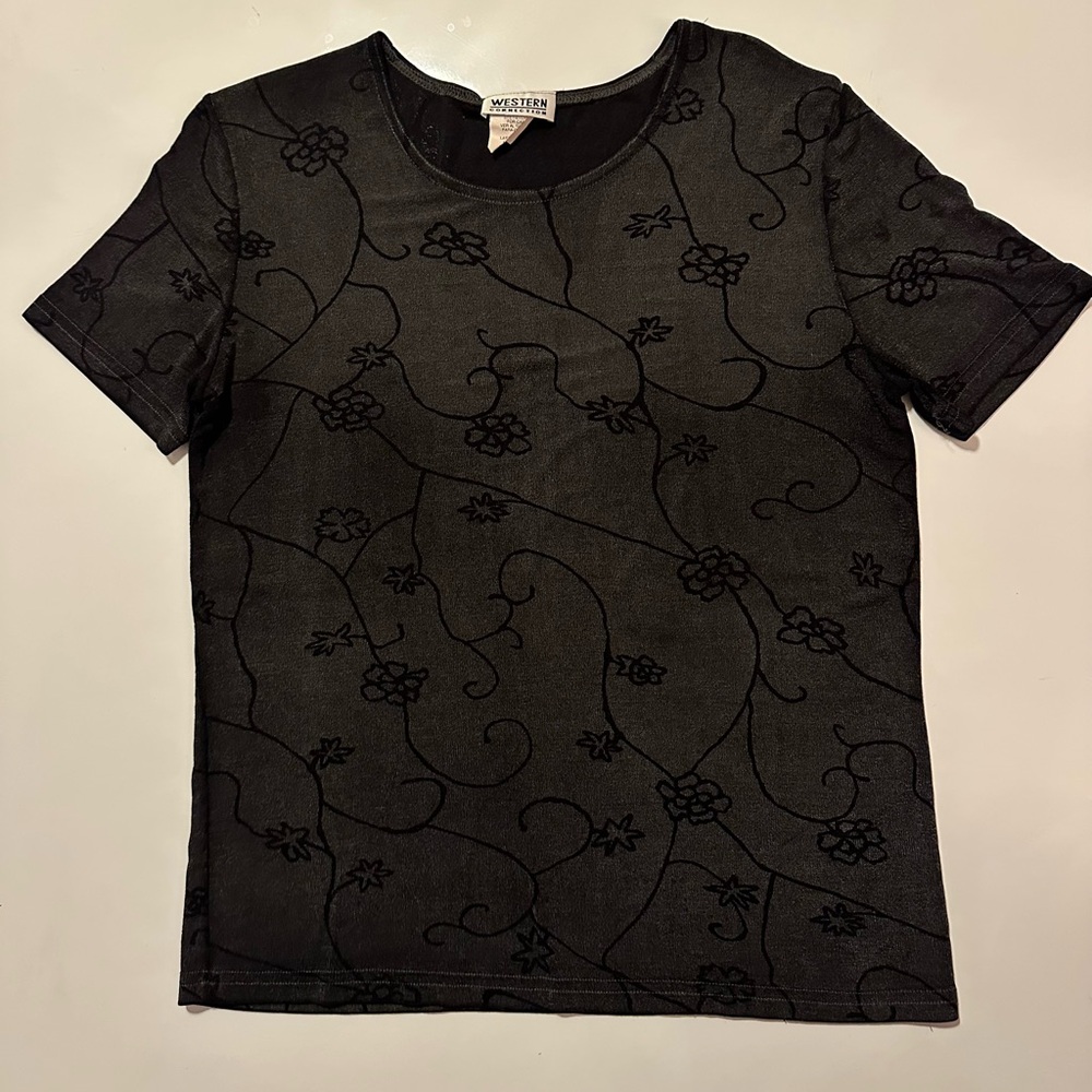 Western Collection Vintage Women's Large Top Black 80/90s short sleeve evening